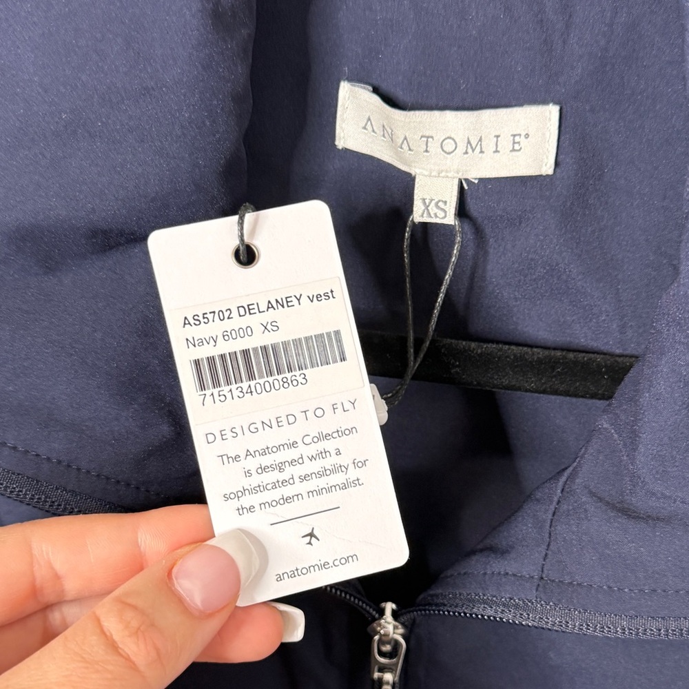 Anatomie Vest Delaney Navy Zip Front Collar Pockets Polyamide Blend NWT Size XS - Picture 5 of 13
